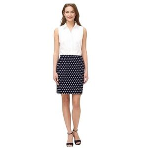 Ann Taylor Navy White Polka Dot Lined Pencil Skirt Size 0 | Classic Office Chic